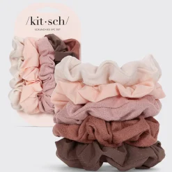 Assorted Textured Scrunchies 5pc Set Terracotta