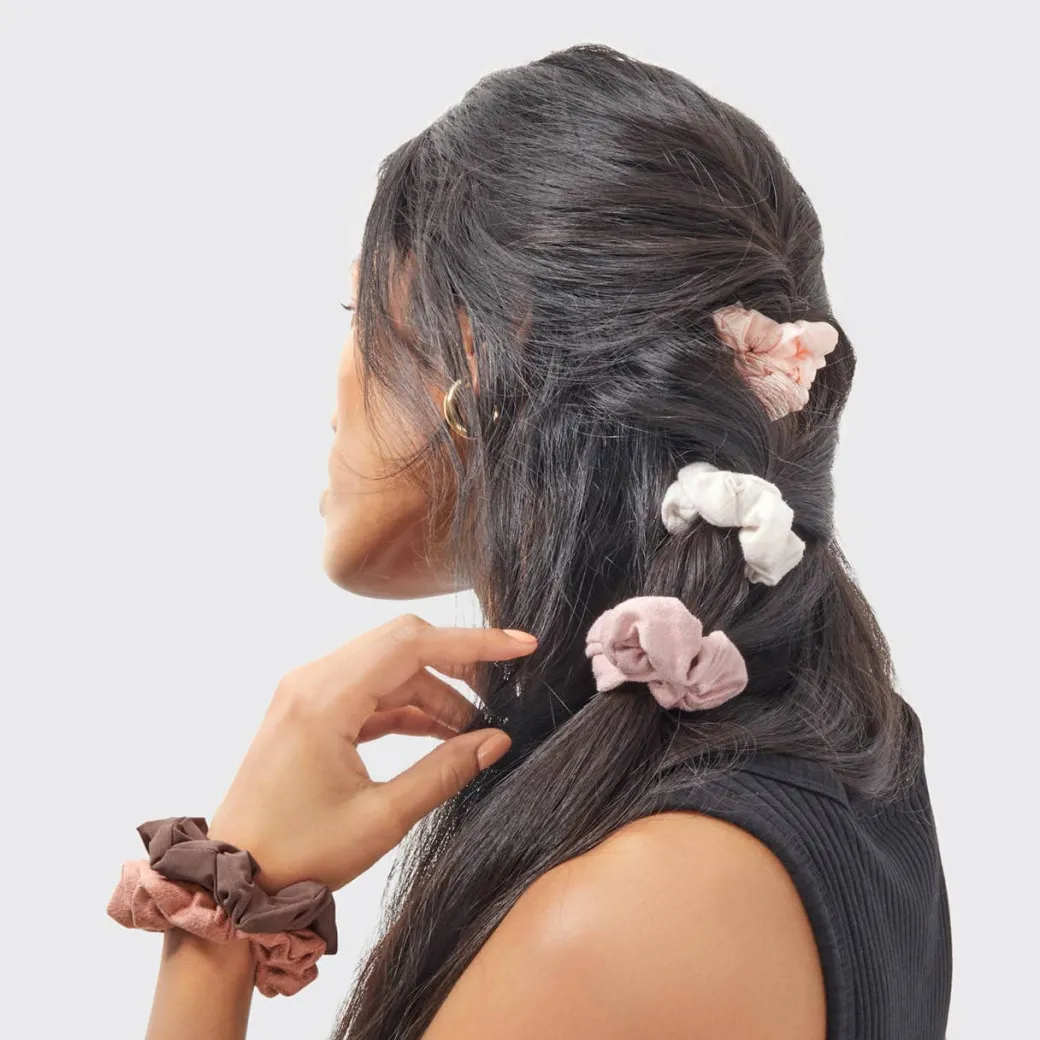 Assorted Textured Scrunchies 5pc Set Terracotta
