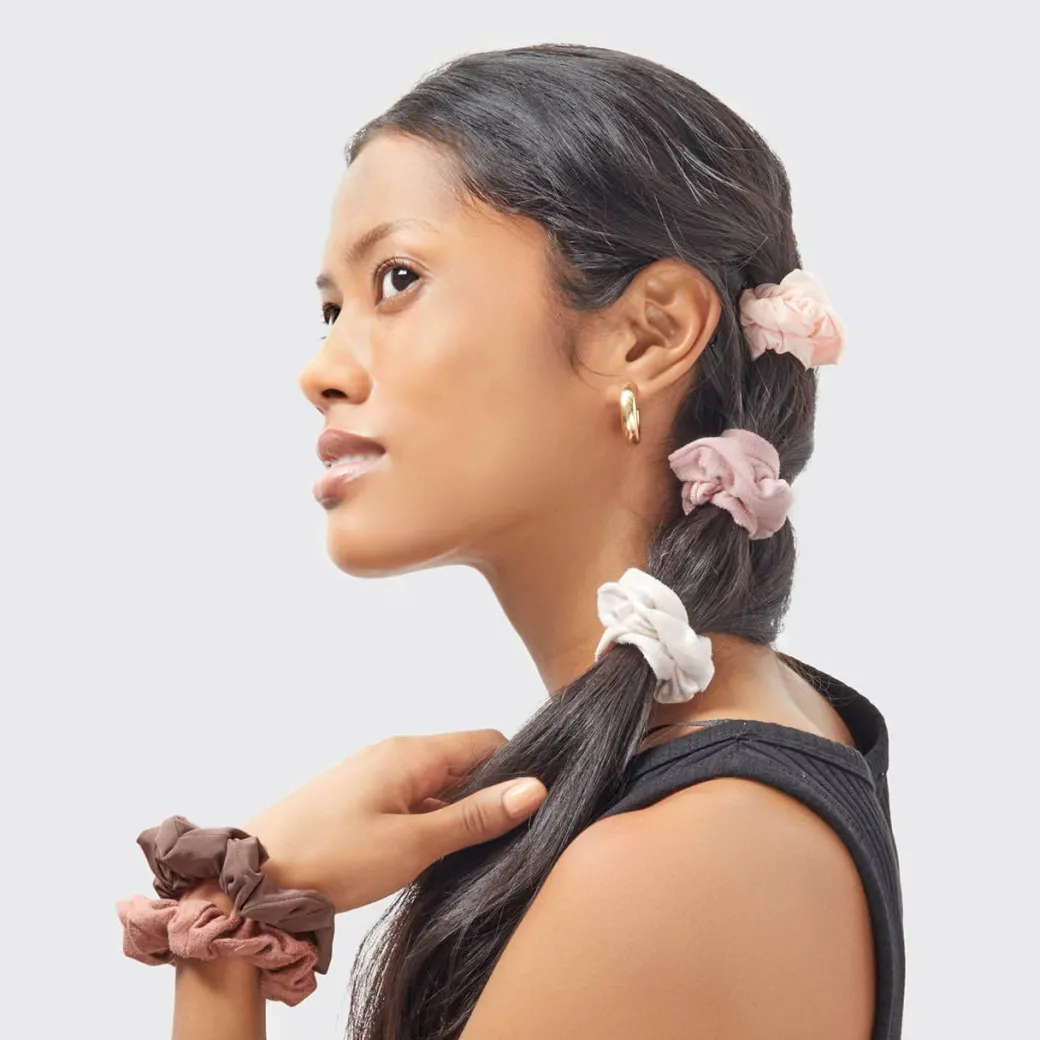 Assorted Textured Scrunchies 5pc Set Terracotta