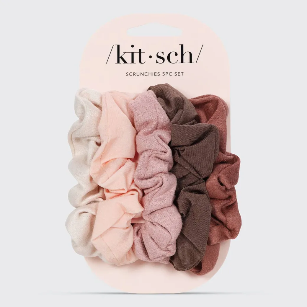 Assorted Textured Scrunchies 5pc Set Terracotta