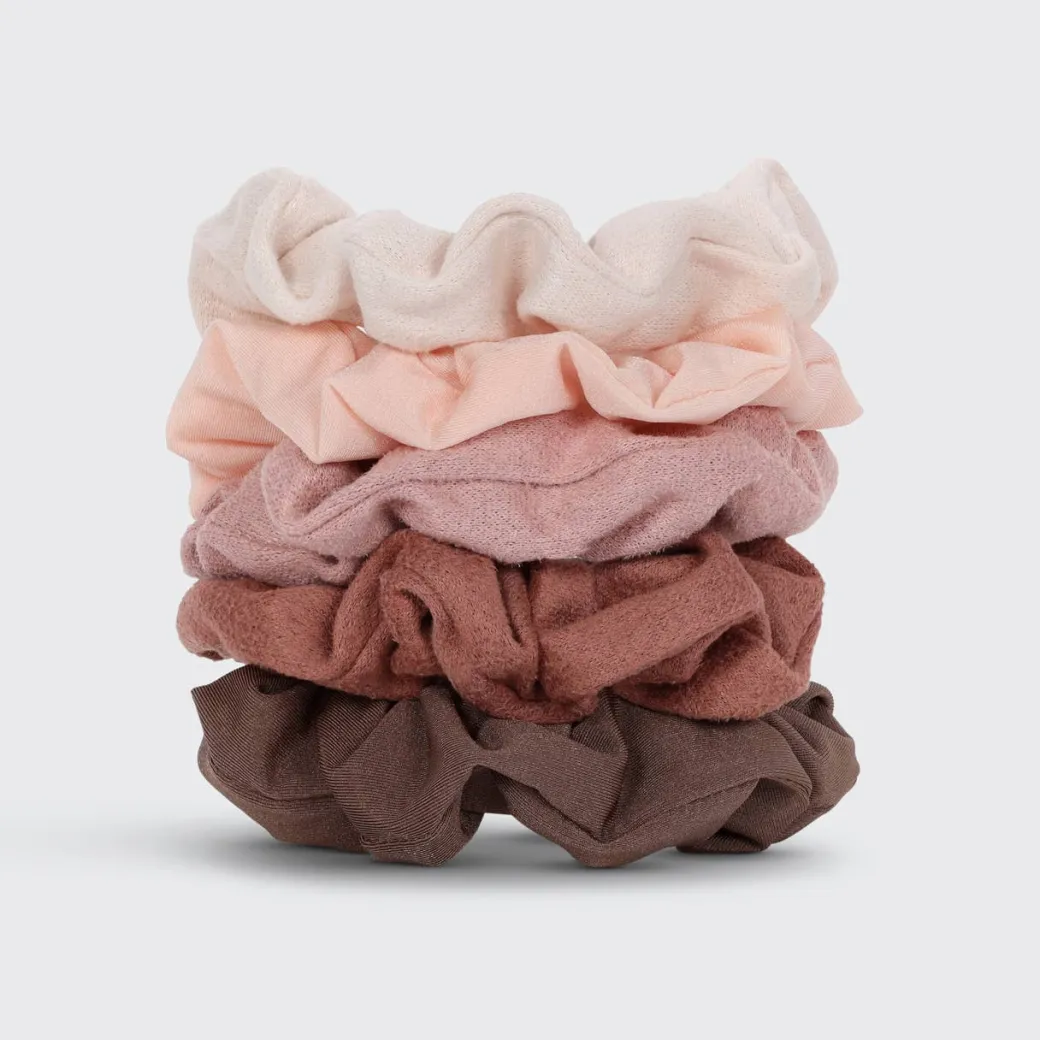 Assorted Textured Scrunchies 5pc Set Terracotta