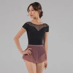 Ballet Rosa Sabine Short Sleeve Embroidered Mesh Leotard