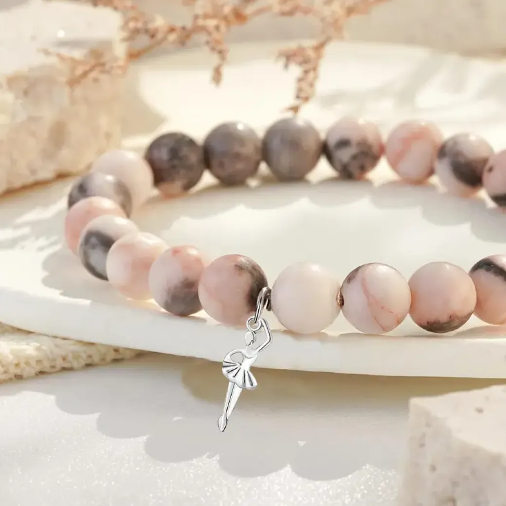 Beaded Glass Bracelet Set with Ballet Dancer Charm & Inspirational Card