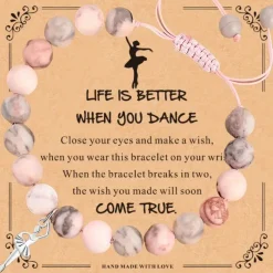 Beaded Glass Bracelet Set with Ballet Dancer Charm & Inspirational Card
