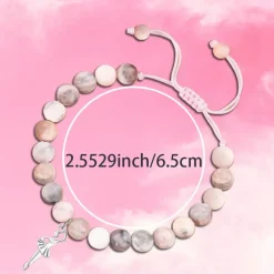 Beaded Glass Bracelet Set with Ballet Dancer Charm & Inspirational Card