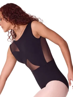 Capezio Soft Elegance Asymmetrical Mesh Insert Tank Leotard Womens