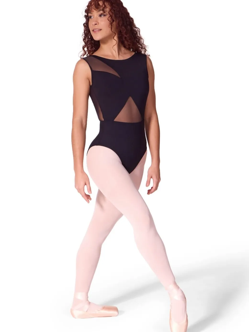 Capezio Soft Elegance Asymmetrical Mesh Insert Tank Leotard Womens