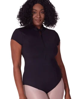 Capezio Soft Elegance Short Sleeve Mock Neck Zip Leotard Womens
