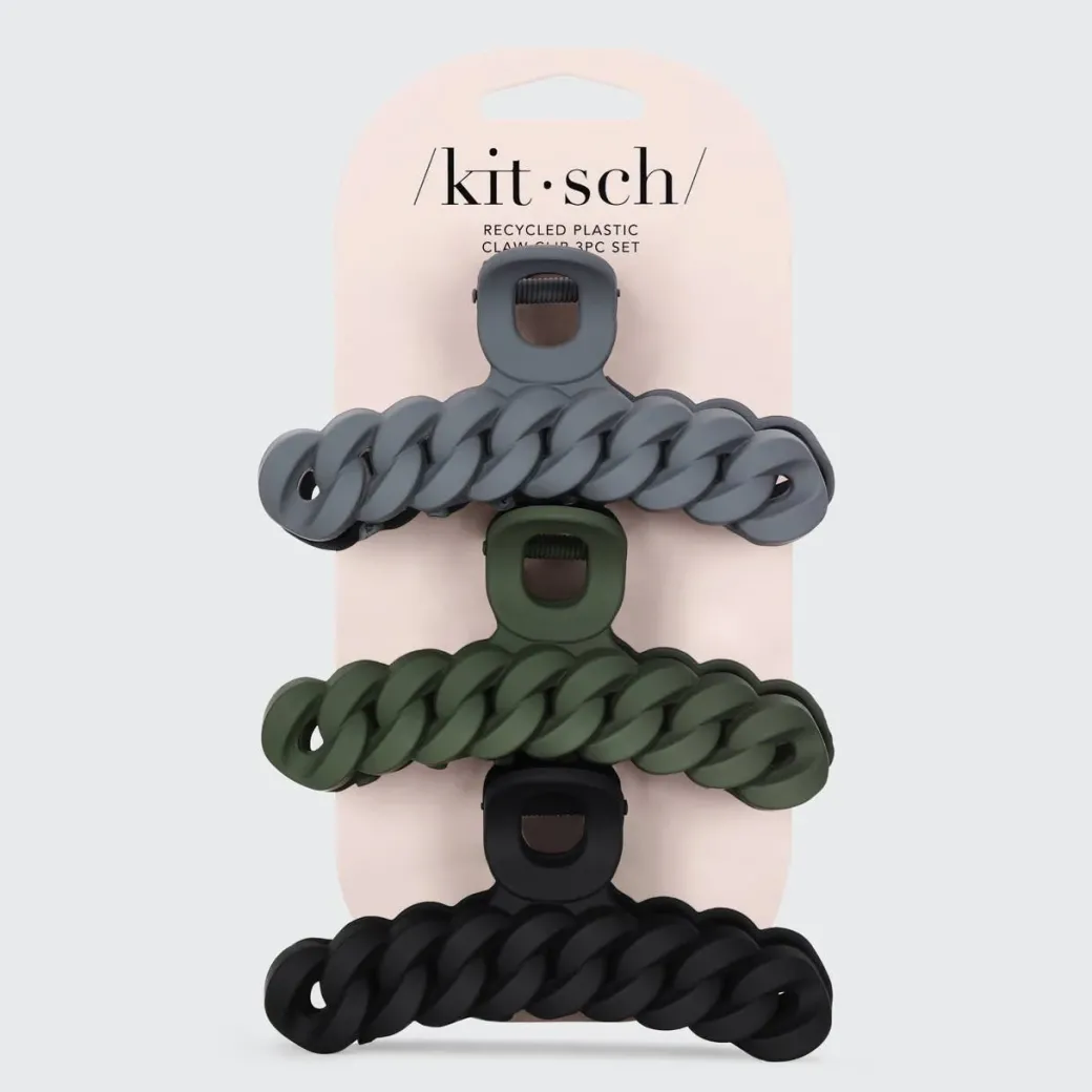 Eco-friendly Chain Claw Clip 3pc Set Black/Moss