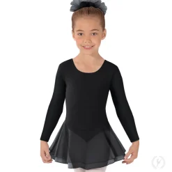 Eurotard Long Sleeve Cotton Leotard Dress with Chiffon Skirt Child