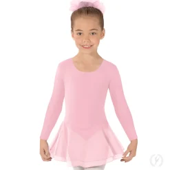 Eurotard Long Sleeve Cotton Leotard Dress with Chiffon Skirt Child