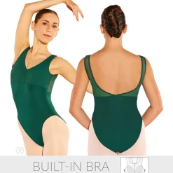 Eurotard Silhouette Mesh V Front Tank Leotard with Bra