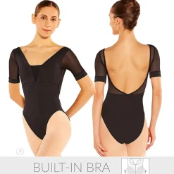 Eurotard Silhouette Mesh V Front Short Sleeve Leotard