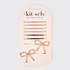 Metal Enamel Cloud & Bow Bobby Pins 8pc Set Rosewood