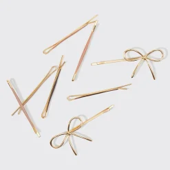 Metal Enamel Cloud & Bow Bobby Pins 8pc Set Rosewood