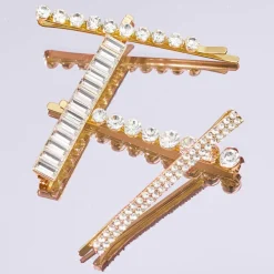 Metal Rhinestone Assorted Bobby Pins 4pc Set Gold