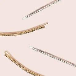 Metal Rhinestone Extra Long Bobby Pins 4pc Set Gold/Silver