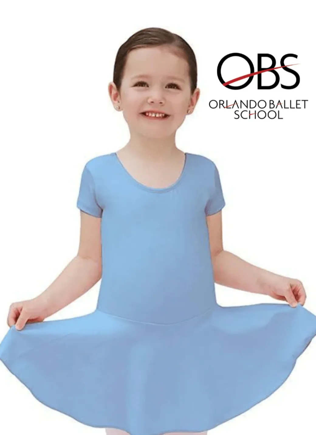 Orlando Ballet Primary A&B Light Blue Short Sleeve Dance Dress with Logo