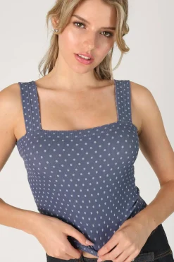 Polka Dot Square Crop Top Crown Blue