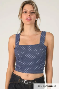 Polka Dot Square Crop Top Crown Blue