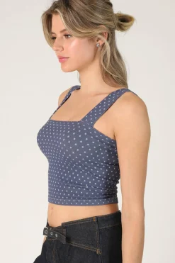 Polka Dot Square Crop Top Crown Blue