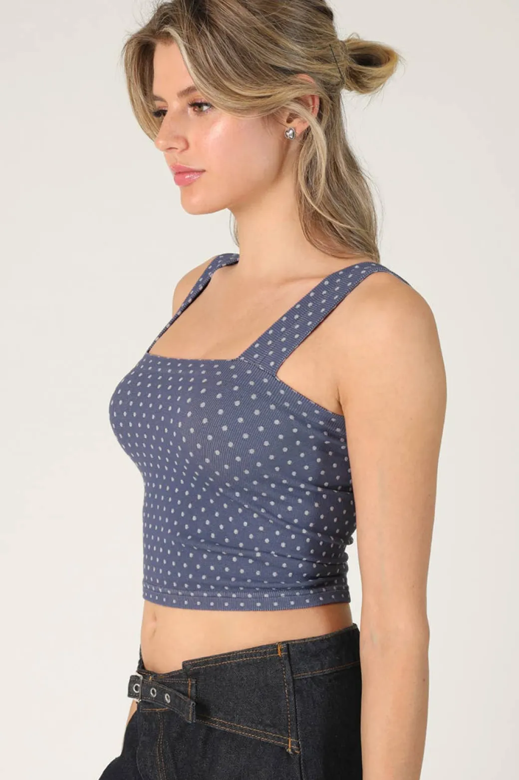 Polka Dot Square Crop Top Crown Blue