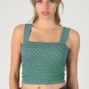 Polka Dot Square Crop Top Dusty Teal
