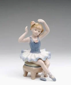 Porcelain Ballerina in Blue Dress Siting on Chair Figurine