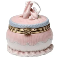 Porcelain Round Trinket Box with Pink Ballet Slippers